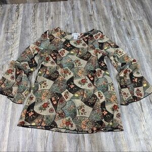 NorthStyle Black Cream Printed Bell Sleeve Blouse